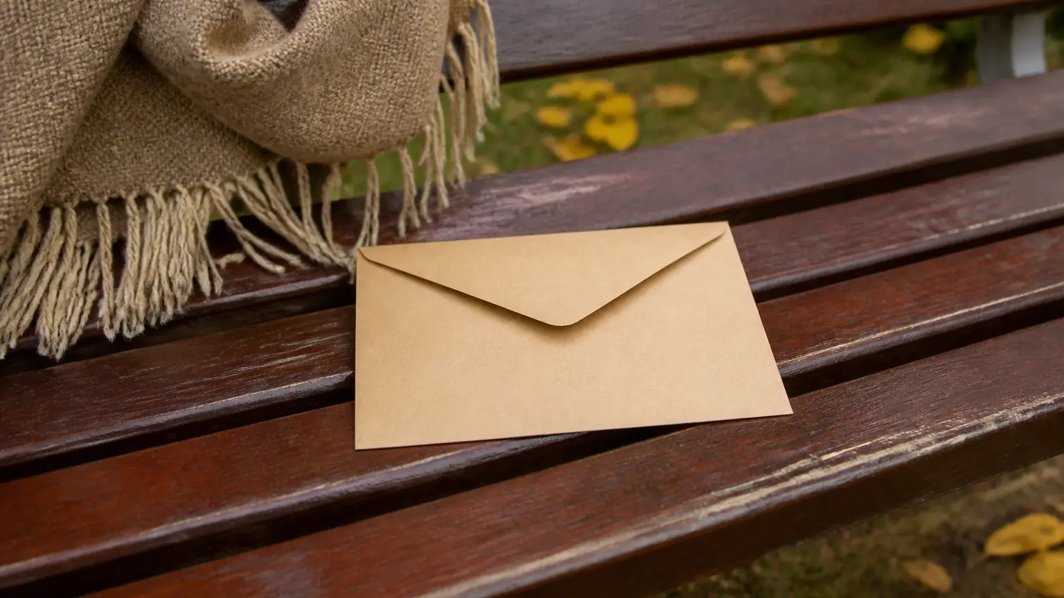 Deux seniors assis sur un banc, enveloppe en main