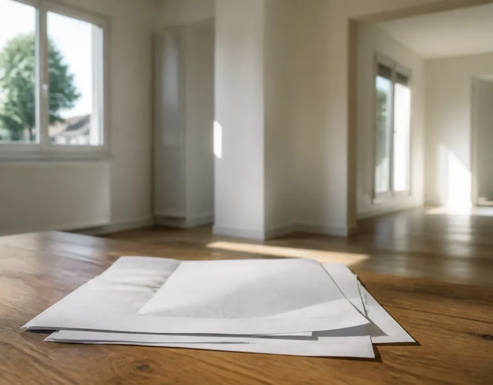 Facture d'electricite posee sur la table d'une maison vide