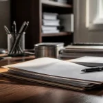 Homme assis au bureau relisant un dossier medical