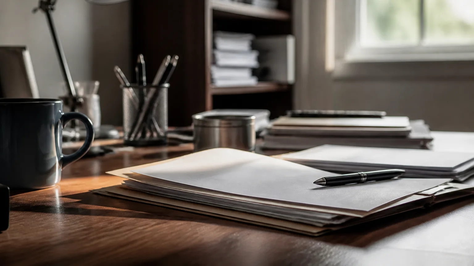 Homme assis au bureau relisant un dossier medical
