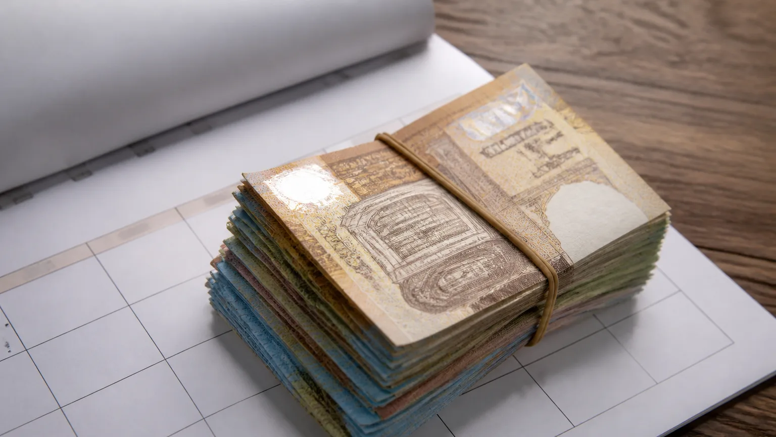 Liasse de billets sur un calendrier de 2027