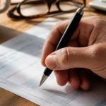 Main tenant un stylo sur un formulaire fiscal