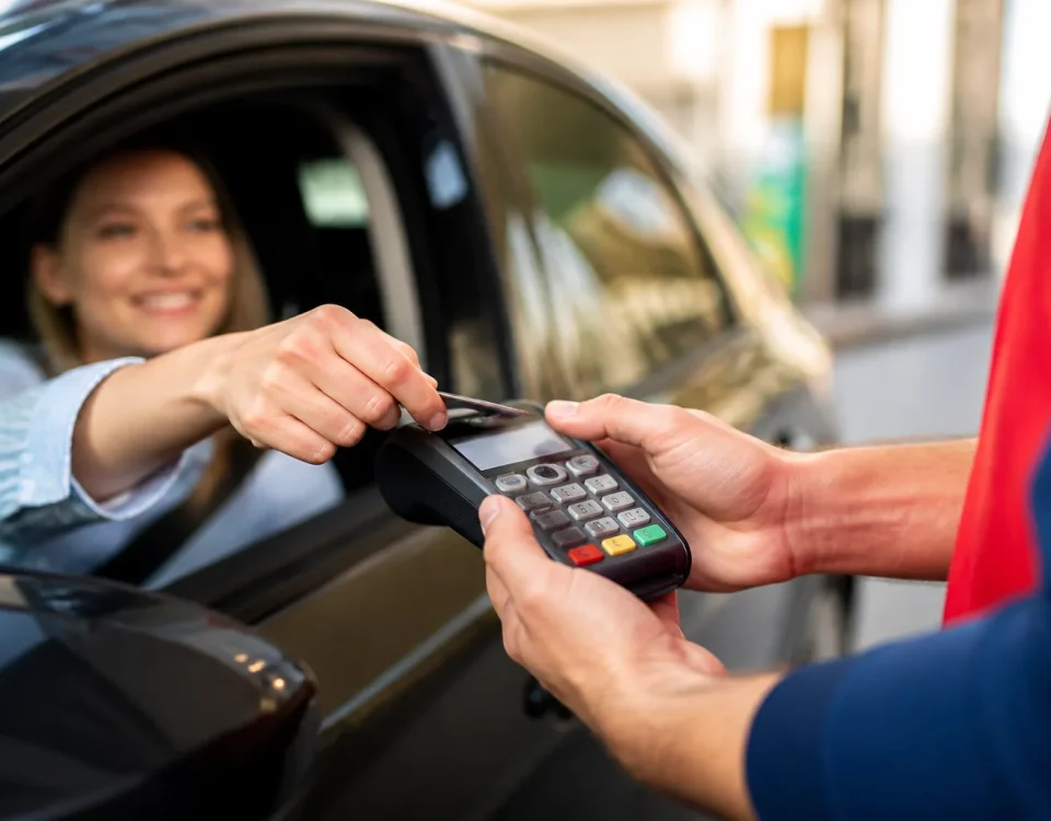 Main tenant ticket paiement essence pompe