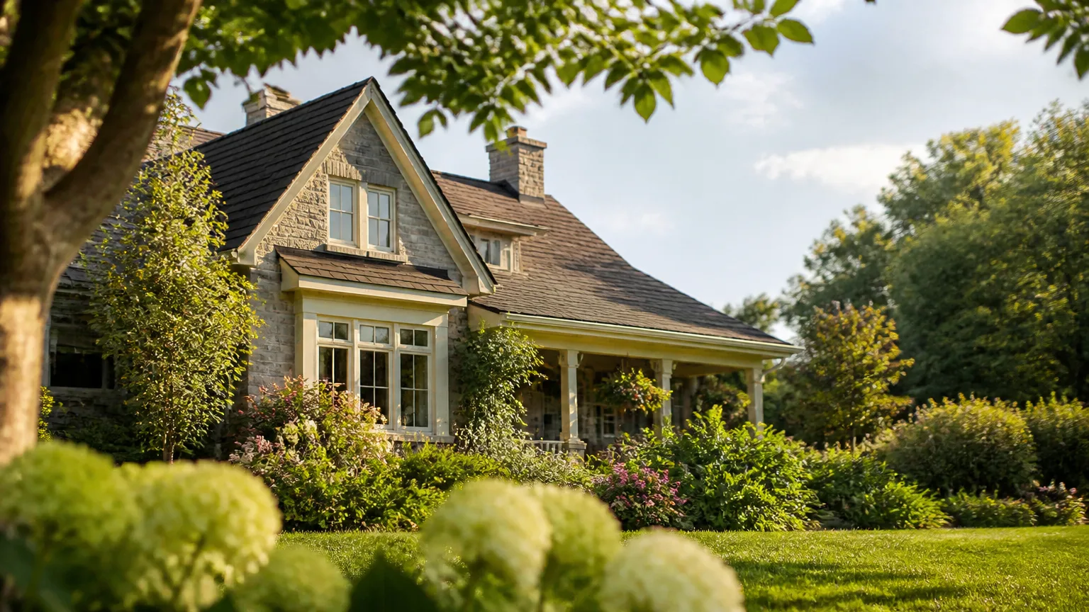 Maison familiale avec panneau a vendre plante dans jardin