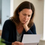 Parent assis a table tenant une lettre officielle