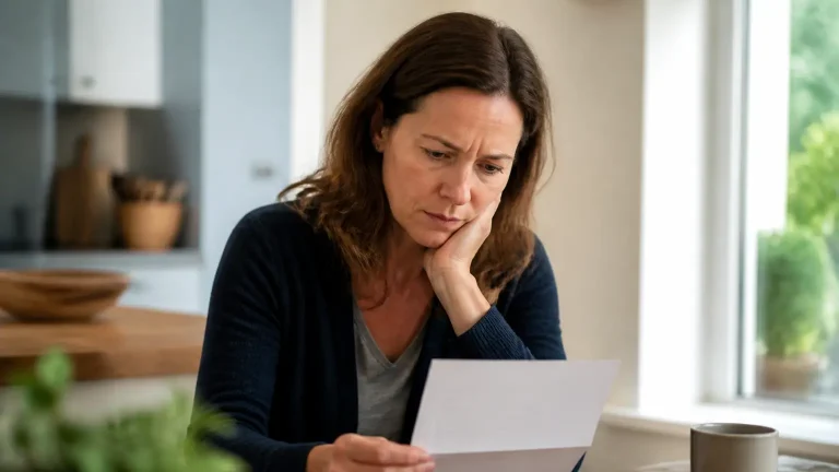 Parent assis a table tenant une lettre officielle