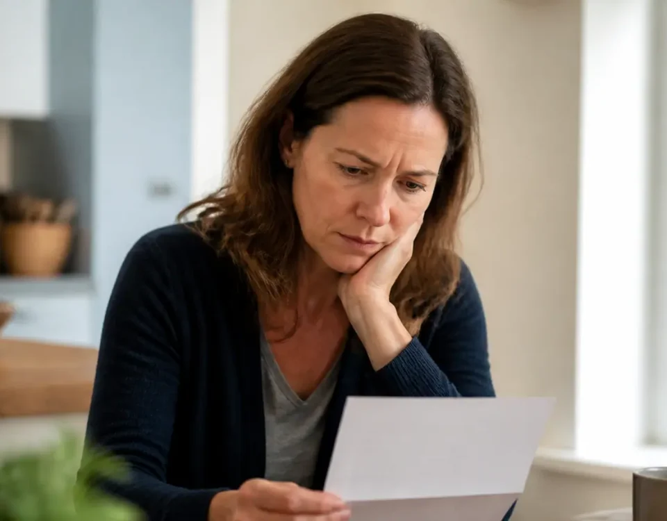 Parent assis a table tenant une lettre officielle