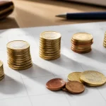 Pile de pieces en euros posee sur un calendrier