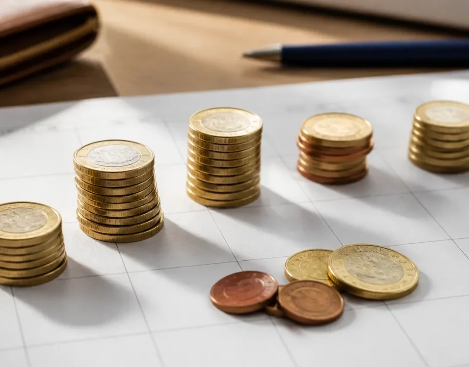 Pile de pieces en euros posee sur un calendrier
